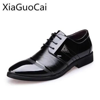 Луксозни мъжки бизнес обувки-дерби в британския стил дантела с остри пръсти, модни обувки от изкуствена кожа c292 15
