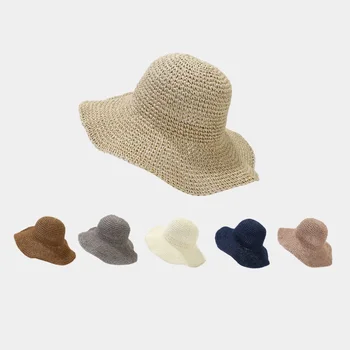 Лятна солнцезащитная шапка ръчна изработка с широка периферия, дамски лятна солнцезащитная панама, сгъваема плажна шапка, солнцезащитная шапка за почивка
