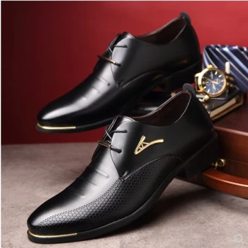 Марка Large48, Мъжки обувки, есенна мъжки обувки, бизнес рокля, кожено обувь8, Модни ежедневни обувки, Кожени обувки с остри пръсти, Социална обувки за мъже