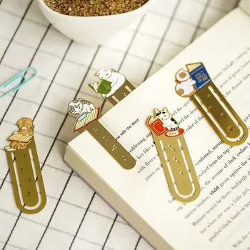 Маркиране Kawaii Cats, метална подложка, клипове за ежедневника, сладък държач за Книги на страници, Корейски, канцеларски материали, Инструменти за четене, Канцеларски материали