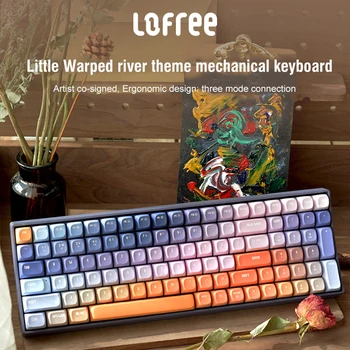 Механична клавиатура Lofree Galaxy, трехрежимная, 100 комбинации, безжична Bluetooth 2,4 Ghz, детска клавиатура за лаптоп, офис за момичета, Червен ключ ос