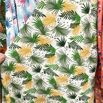 Микроэластичная шифоновая плат с принтом листа в хавайски стил квадратни метра за шивашки блузи Мека обвисшая непрозрачна кърпа