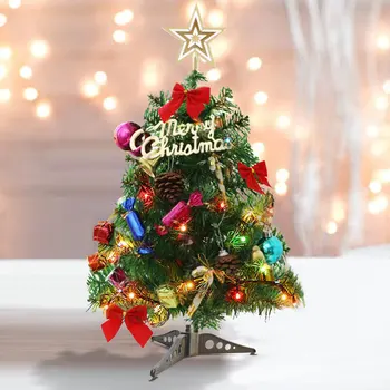 Мини коледно дърво от PVC с 23 бр малки аксесоари за декорация на коледната елха + Коледен венец за дома