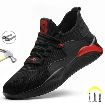 Мода 2023 г., работна защитни обувки за мъже, обувки със стоманени пръсти, леки маратонки европейски стандарт със защита от удари, мъжки обувки