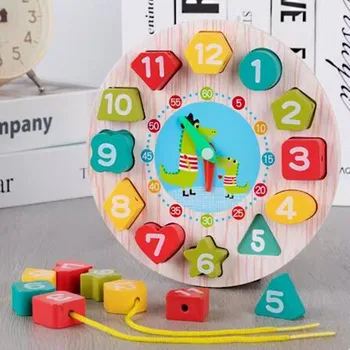 Модел цифрови часа време, бродирани мъниста и дърворезба триизмерни строителни блокове, пъзели, детски дървени играчки