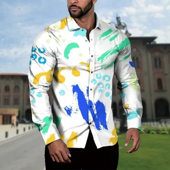 Модерна мъжка риза с ревери, уличен случайни топ копчета с дълъг ръкав, ежедневна мода дишаща удобни спортни дрехи, плюс размер s-6XL
