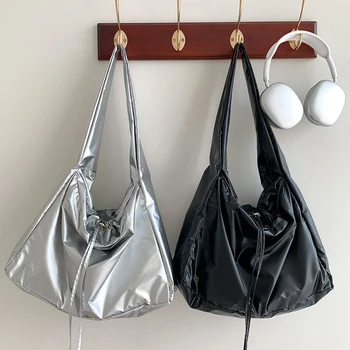 Модни Корея чанта през рамо от изкуствена кожа с завязками, дамски чанти голям капацитет за улица за пазаруване, прости ежедневни чанти-тоут