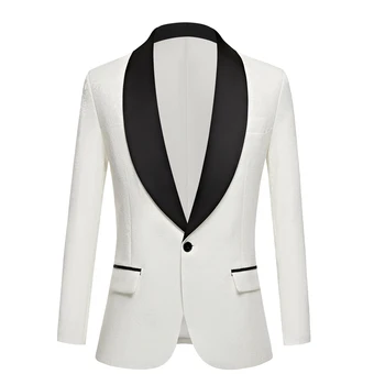 Модни бели мъжки костюми с ревери, шал, смокинг за младоженеца, оборудвана официален банкетна сако, яке Terno Masculino