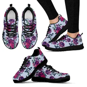 Модни дамски обувки в стил ретро, летни мрежести обувки на плоска подметка с анатомичен принтом във формата на сърца, ежедневни дамски дишащи Тенис маратонки