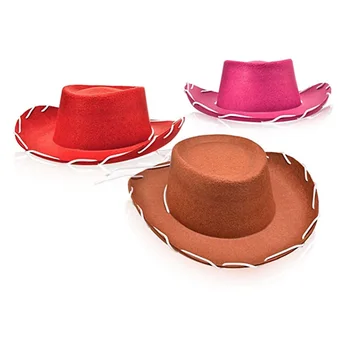 Модни ковбойская шапка в етнически стил, Западна шапка с широка периферия, Фетровая шапка, Аксесоари за ковбойской джаз шапки с широки, извити полета