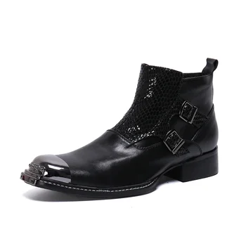 Модни мъжки обувки Batzuzhi, черни обувки от естествена кожа с железни пръсти, бизнес вечерни официални обувки, мъжки botas hombre!
