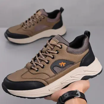 Модни мъжки обувки COZOK, ежедневни обувки от естествена кожа, спортни обувки за дейности на открито, Нескользящая модни мъжки обувки на дебела подметка, Размер 38-44