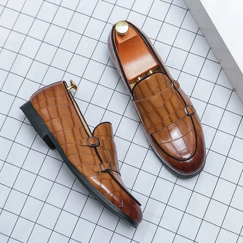 Модни мъжки обувки от естествена кожа, универсални Мъжки лоферы Класически обувки на плоска подметка с кръгло бомбе Бизнес офис градинска обувки