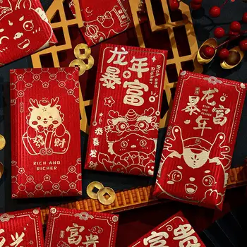 Мультяшные Дизайнерски Пликове Китайски Коледни Пликове Празнична Украса с 6шт Доста Джобове на Късмет за Традиционните Благословии