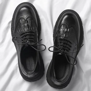 Мъжки Oxfords от естествена кожа, удобни модела обувки, оригинални официални бизнес ежедневни обувки-дерби на дантела-за мъже