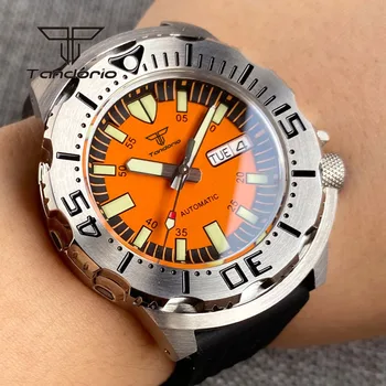 Мъжки Автоматичен часовник Tandorio NH36A Monster Diving 20 БАР 42 мм Ръчен Часовник Зелен Светещ Дата на Седмица AR Сапфирен Кристал Каучук