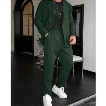 Мъжки Костюми Зелени Елегантен Сако За Официални Събития, Однобортный Яке С Остроконечным Лацканом, Панталони от 2 Части, Всекидневни Veste Homme Luxe 2023