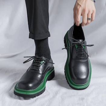 Мъжки обувки на платформа в Британския стил, Кожени Обувки, на Модела обувки в света на стил, Универсална Ежедневна Износостойкая Обувки Chaussure Homme