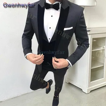 Мъжки тържествен костюм Gwenhwyfar с Есенното ревера За сватба, 2021 Custome Homme, Изработена по поръчка, Смокинги За Младоженеца-Комплект Мъжки панталони
