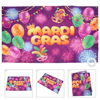 На фона на плат за Марди Грас, украса за партита Happy Mardi Gras, висящ банер на открито