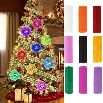 Направи си САМ Лента и Панделки Декоративна Мрежа 10 Ярда Златна Тел Лента Коледна Опаковъчна хартия Мрежа За Дома Коледна Украса за Нова Година