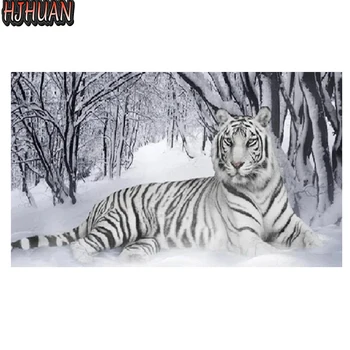 Направи си сам 3d диамантена бродерия животни Тигър през зимата Модерен декор кръст бод мозайка диамантена живопис квадратни / кръгли рисунки дрелью