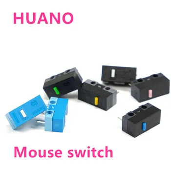 Нова автентична бутон микропереключателя мишката HUANO бяла, жълта, синя, розова, зелена точка, синята обвивка, бяла точка, общо 3-пинов превключвател