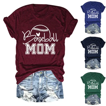 Нова лятна дамска мода тениска base ball mom в писмото принтом, реколта тениска с кръгло деколте и гореща рисувани топ с къс ръкав