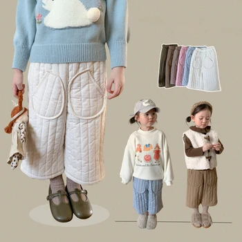 Новата пролетно-есенно-зимни памучни цельнокроеные панталони за момичета и момчета, топли модерни универсални Меки улични