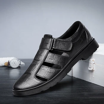 Нови дизайнерски мъжки сандали за почивка, бизнес обувки от естествена кожа с изрезки, Мека подметка, Лятна Градинска обувки, мъжки обувки