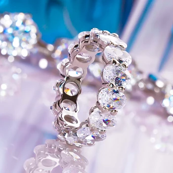 Ново Луксозно Овално Теннисное пръстен с Высокоуглеродистым диамантен пръстен за жени от чисто сребро s925 Проба на Сватбена Кръгъл пръстен за партита Изискани бижута Подарък