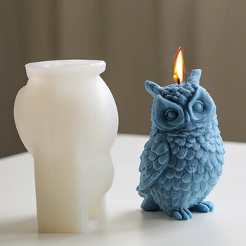 Няколко силиконови форми за свещи с голям Совой 3D Моделиране на Животни Гипсова Смола Бижута направи си Сам Пособия за производство на свещи, ръчно изработени