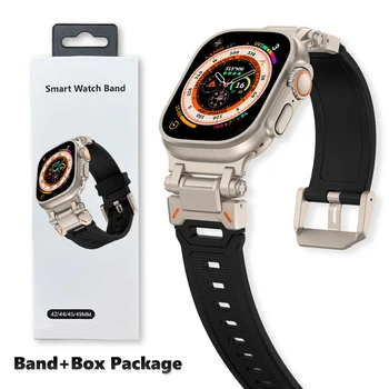 Опаковка в кутия + Дъвка за Apple Watch Series 9 Ultra 2 49 мм 45 мм 42 44 мм Гривна за iWatch se 8 7 6 3 5 4 Силиконов каишка от TPU