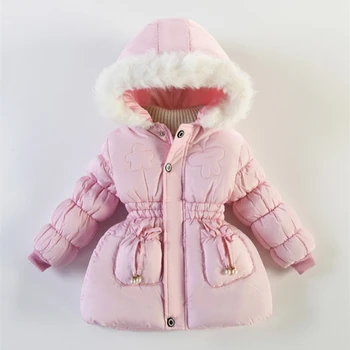 Палта за момичета, зимни памучен ветровка 2023, плюшен топло утепленная детски дрехи за тийнейджъри големи размери