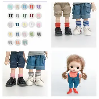 Памучни чорапи за кукли Ob11, къси обикновена чорапи за кукли 1/12 BJD, разноцветни къси чорапи за куклен театър ивица, 1/12 Bjd Кукла