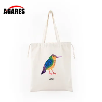 Платно чанта дантела платно чанта дигитален печат илюстрация на птица бухал Черна кокошка памук чанта пакет чанта за пазаруване