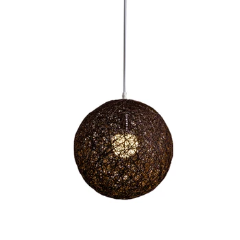 Полилей от кафе бамбук, ратан и джутового топчета С индивидуален творчески сферическим абажуром от ратан