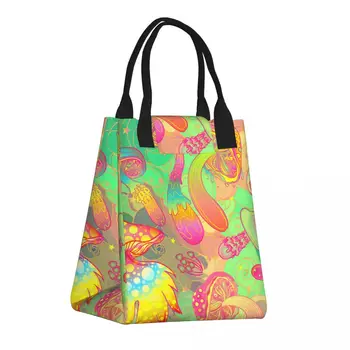 Преносима чанта за обяд Чанта-хладилник за пресни продукти Удобна чанта-тоут за обяд Magic Mushrooms 60s на Хипитата Colorful Container Bag