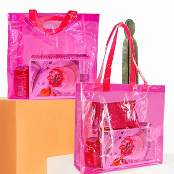 Прозрачни чанти-тоут за жени, прозрачни чанти-тоут от PVC за учениците, по-голямата голям чанта през рамо, женствена чанта за пазаруване