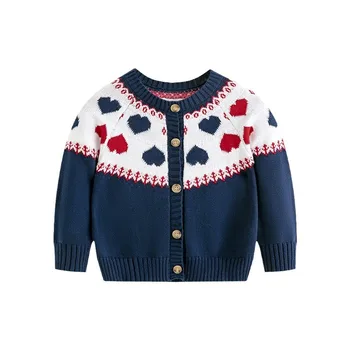 Пролетно-есенна Жилетка-пуловер със сърца за момичета 2024 г., Скъпа Памучен трикотажная дрехи за деца