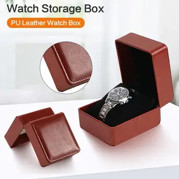 Проста кожена кутия за часовници, калъф за опаковане на каишка за часовник, луксозен калъф-стойка за часовници, флип-надолу кутия-дисплей