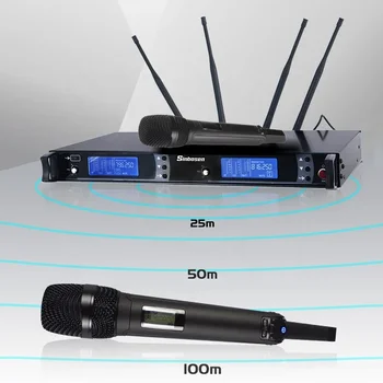 Професионален набор от безжични вокални микрофони, 2 UHF динамични преносими безжични микрофона