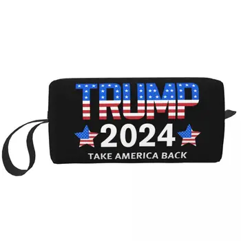 Пътна косметичка на поръчка Тръмп 2024 Дамски Косметичка за САЩ и Америка, Органайзер за тоалетни принадлежности за съхранение на женската козметика, комплект Dopp