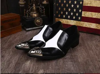 Размер 46, мъжки обувки, официални кожени обувки-oxfords черен и бял цвят за мъжете, офис вечерни модни мъжки модел обувки