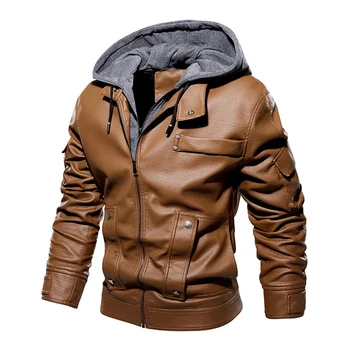 Размерът на САЩ S-XXXL, яке от изкуствена кожа, мъжки мото - и байкерская яке от изкуствена кожа, руното топло ветровка с качулка, модни връхни дрехи