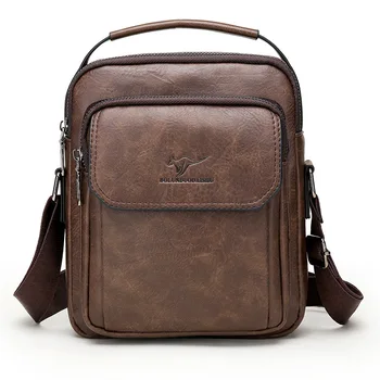 Реколта кожена мъжка чанта през рамо, бизнес мъжки чанти-месинджър, вертикална малка мъжка чанта, Многофункционална чанта през рамо
