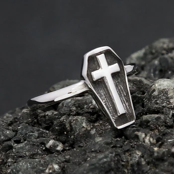 Ретро готически кръст, пръстен във формата на гроб на вампир за мъже и жени, пънк, хип-хоп, Велосипедист, Модерни Персонални бижута от неръждаема стомана на Едро