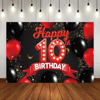 С 10-годишнината на Партита, за фон, за момчета и момичета, банер, червени, черни, Златни балони, Тапети декорации за честването на годишнината от рождението на