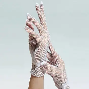 Сватбени ръкавици в рибарска мрежа за булката, обикновен, за защита от слънце, по цял пръст, съкратен
