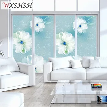 Статична стикер на прозореца с цветя модел индивидуални размери, Декоративни множество Стъклена фолио за дома, офиса, магазина, на пазара